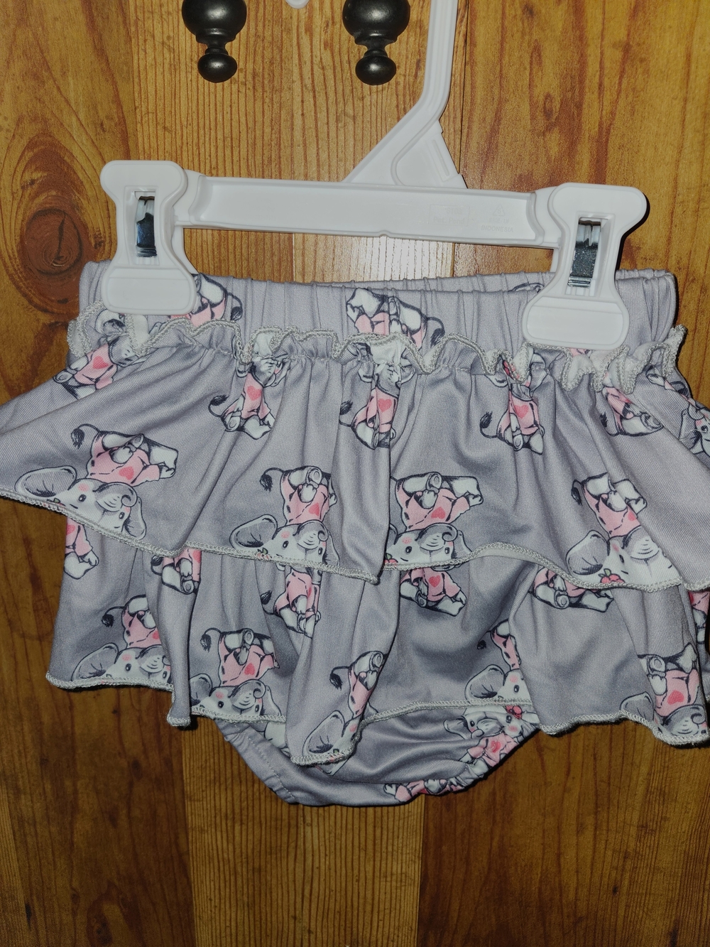 Girls Ruffle Bloomers - Gray with Pink Elephant Print